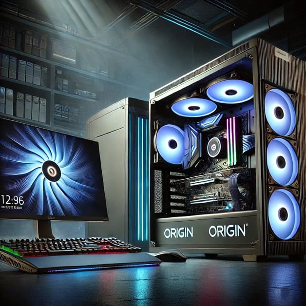 High-performance gaming desktop and laptop from Origin PC features sleek designs, RGB lighting, and advanced cooling systems.